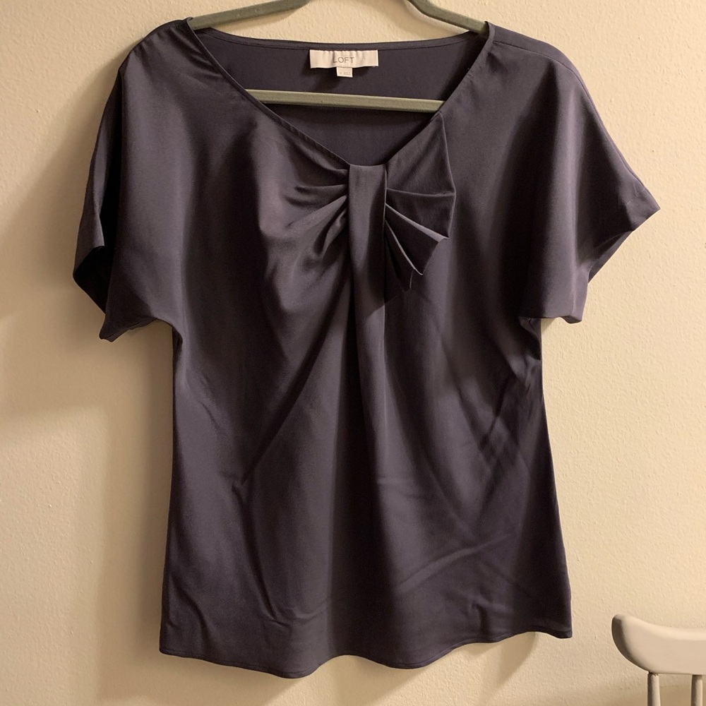 Grey LOFT bow detail dolman sleeve blouse